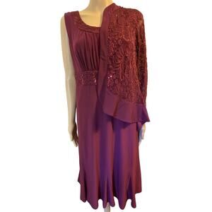 R&M Collection Dress w/Jacket Maroon Lace Sequins Career Formal Evening Sz 12